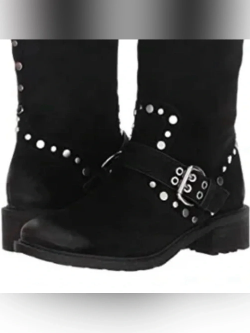 Sam Edelman Deryn Black Suede Studded Moto Biker Knee High Boots Size 7